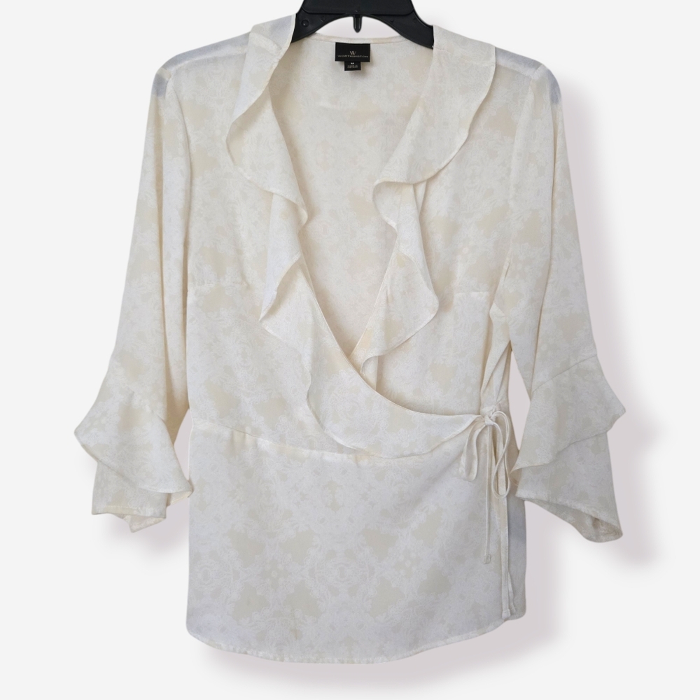 Worthington Sheer Ruffle Wrap Top in Medium